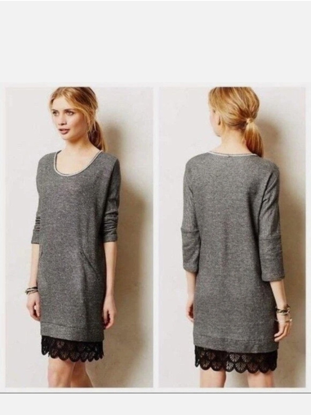 Antjropologie Dolan Shift Dress with Lace Hem Zipper Pockets